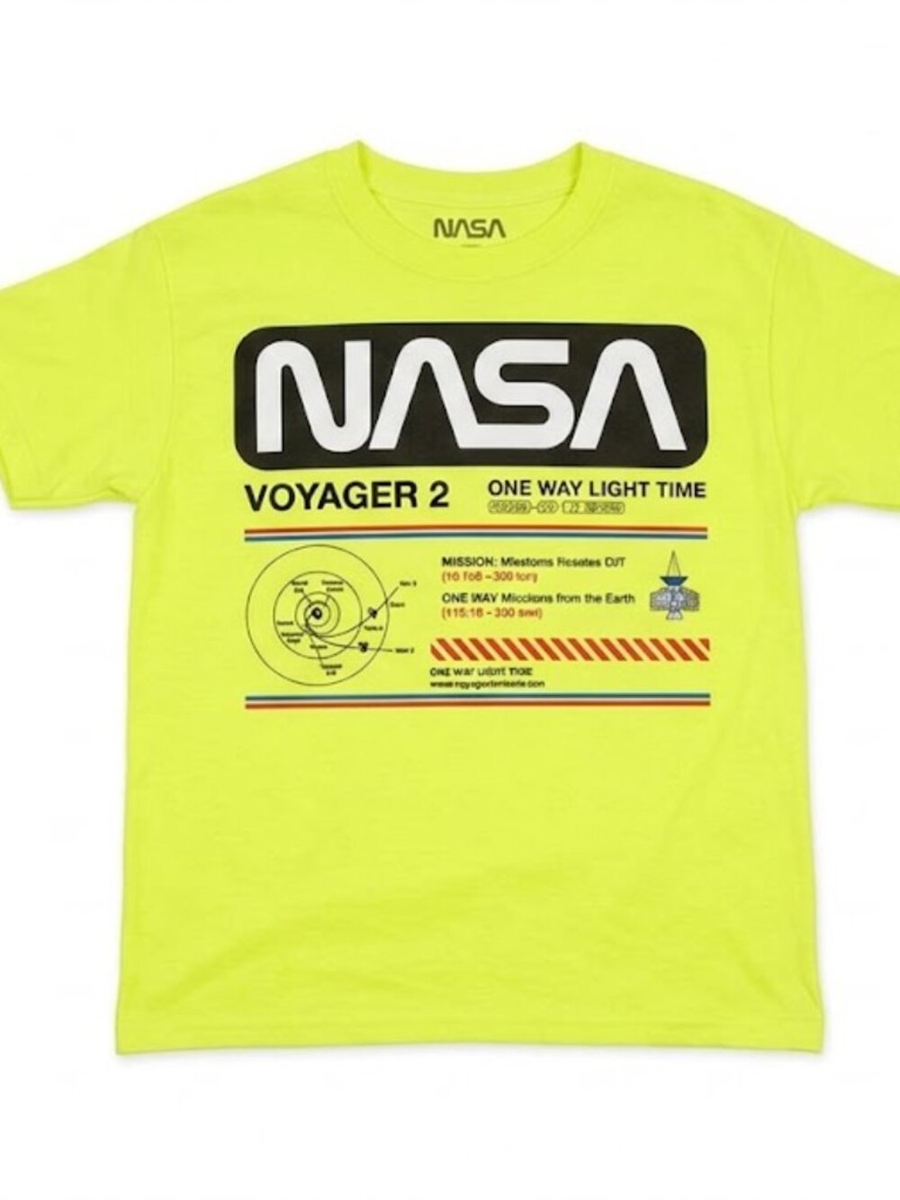 Voyager 2 Neon Yellow NASA Space Graphic Kids Short Sleeve Tee